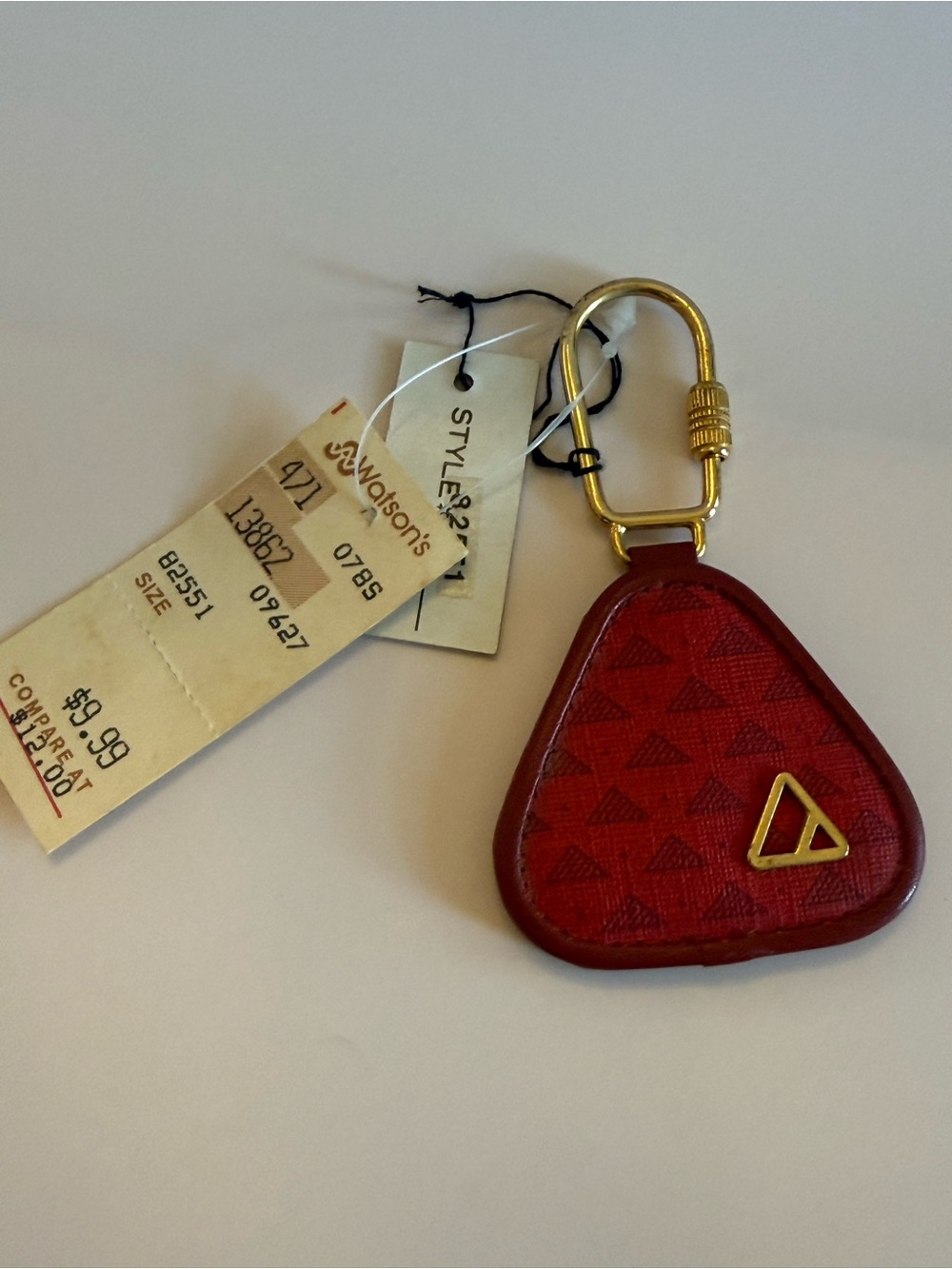 NWT Vintage Liz Claiborne Red Triangle Leather Keychain with Gold Hardware